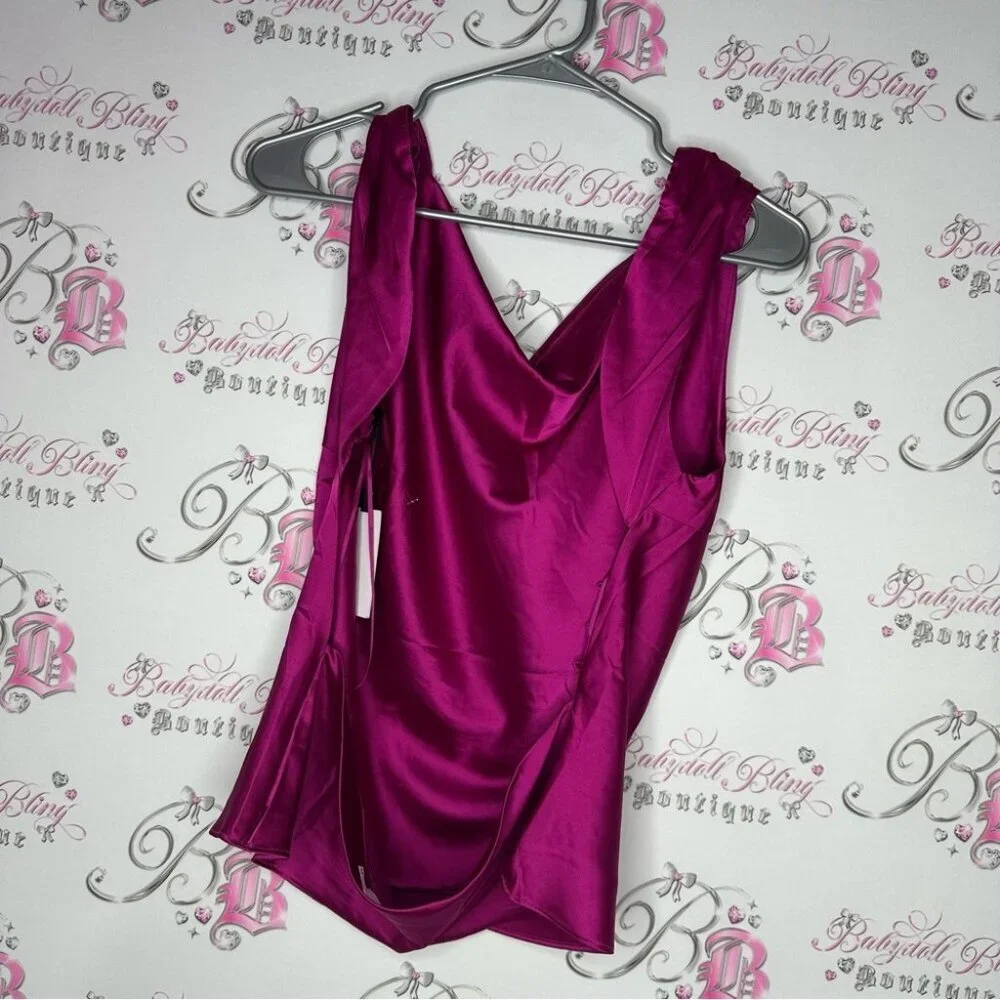 ASTR the label Shiny Cowl Neck Top in Fuchsia draping blouse sexy pink